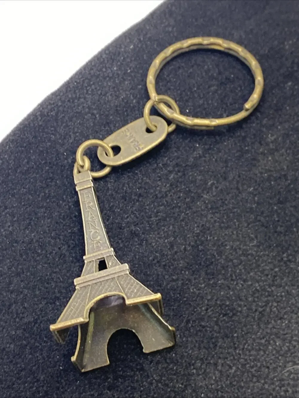 Vintage Paris France Eiffel Tower Keychain Brass Tone